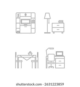 Modern Furniture Store Linear Icon Set Minimalist Vector Collection of Home Furnishing and Interior Design Symbols with Editable Stroke Isolated on White Background