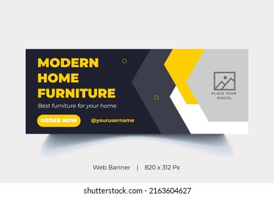 Modern furniture yellow and black sale banner and social media post template