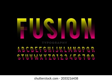 Modern fusion style font design, alphabet letters and numbers vector illustration