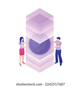 Modern future technologies isometric concept with human characters 3d vector illustration