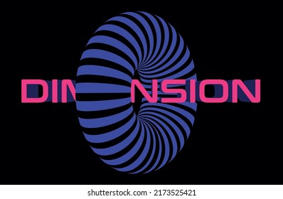 Modern Futuristic 3D Striped Circle Illustration With Dimension Slogan Print And Neon Colors For Graphic Tee T Shirt Or Poster - Vector