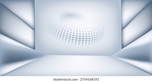 Modern Futuristic Abstract Technology Background with Blue Light Lines and Perspective Tunnel. Clean Minimal Corporate Hi-Tech Template Design for Presentation, Banner, Wallpaper, Product Showcase, Digital Interface, Innovation Concept, Virtual Studio Stage, Geometric Sci-Fi Corridor, Premium Business Backdrop for Marketing and Branding Graphics.