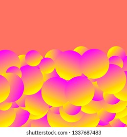 Modern futuristic abstract vector image with gradient spheres on coral color background.