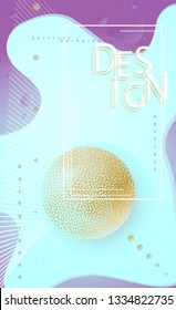 Modern futuristic abstract vertical background Wavy lines flying golden sphere planet on gradient background Notebook cover design wallpaper application poster Abstract curved lines theme Vector