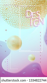 Modern futuristic abstract vertical background Wavy lines flying golden spheres planets on gradient background Notebook cover design wallpaper application poster Abstract curved lines theme Vector