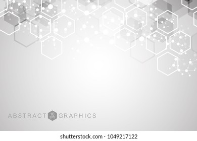 Modern futuristic background of the scientific hexagonal pattern. Virtual abstract background with particle, molecule structure for medical, technology, chemistry, science. Social network vector