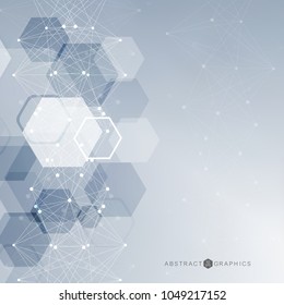 Modern futuristic background of the scientific hexagonal pattern. Virtual abstract background with particle, molecule structure for medical, technology, chemistry, science. Social network vector