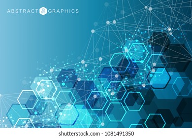 Modern futuristic background of the scientific hexagonal pattern. Virtual abstract background with particle, molecule structure for medical, technology, chemistry, science. Social network vector