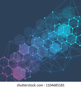 Modern futuristic background of the scientific hexagonal pattern. Virtual abstract background with particle, molecule structure for medical, technology, chemistry, science. Social network vector