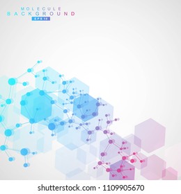 Modern futuristic background of the scientific hexagonal pattern. Virtual abstract background with particle, molecule structure for medical, technology, chemistry, science. Social network vector