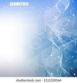 Modern futuristic background of the scientific hexagonal pattern. Virtual abstract background with particle, molecule structure for medical, technology, chemistry, science. Social network vector