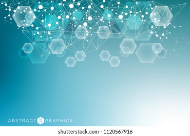Modern futuristic background of the scientific hexagonal pattern. Virtual abstract background with particle, molecule structure for medical, technology, chemistry, science. Social network vector
