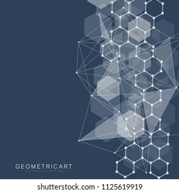 Fondo futurista moderno del patrón científico hexagonal. Fondo abstracto virtual con partícula, estructura molécula para medicina, tecnología, química, ciencia. Vector de redes sociales