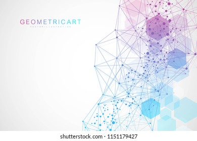 Modern futuristic background of the scientific hexagonal pattern. Virtual abstract background with particle, molecule structure for medical, technology, chemistry, science. Wave flow
