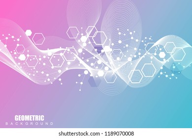 Modern futuristic background of the scientific hexagonal pattern. Virtual abstract background with particle, molecule structure for medical, technology, chemistry, science. Social network vector.