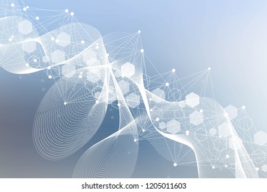 Modern futuristic background of the scientific hexagonal pattern. Virtual abstract background with particle, molecule structure for medical, technology, chemistry, science. Social network vector