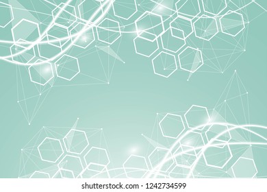 Modern futuristic background of the scientific hexagonal pattern. Virtual abstract background with particle, molecule structure for medical, technology, chemistry, science. Social network vector.