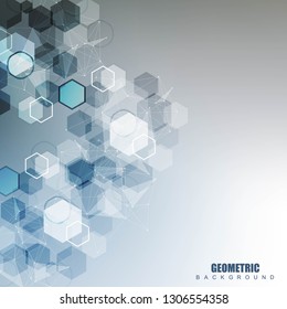 Modern futuristic background of the scientific hexagonal pattern. Virtual abstract background with particle, molecule structure for medical, technology, chemistry, science. Social network vector.