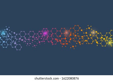 Modern futuristic background of the scientific hexagonal pattern. Virtual abstract background with particle, molecule structure for medical, technology, chemistry, science. Social network vector