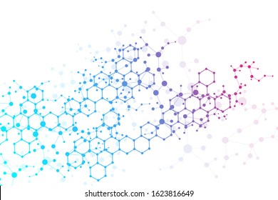 Modern futuristic background of the scientific hexagonal pattern. Virtual abstract background with particle, molecule structure for medical, technology, chemistry, science. Social network vector