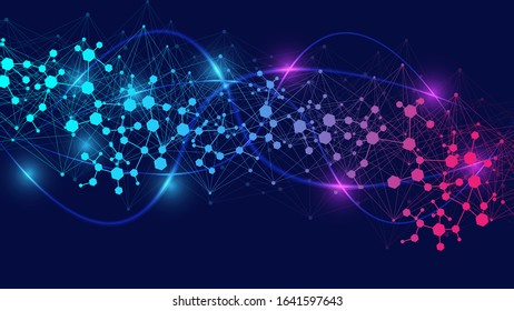 Modern futuristic background of the scientific hexagonal pattern. Virtual abstract background with particle, molecule structure for medical, technology, chemistry, science. Social network vector