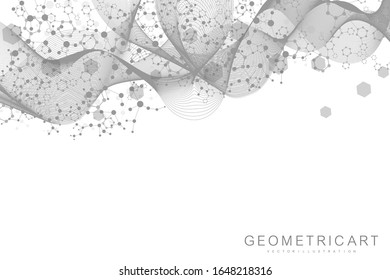 Moderner futuristischer Hintergrund des sechseckigen wissenschaftlichen Musters. Virtueller abstrakter Hintergrund mit Teilchen, Molekülstruktur für Medizin, Technologie, Chemie, Wissenschaft. Vektorillustration sozialer Netzwerke