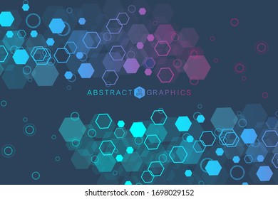 Moderner futuristischer Hintergrund des sechseckigen wissenschaftlichen Musters. Virtueller abstrakter Hintergrund mit Teilchen, Molekülstruktur für Medizin, Technologie, Chemie, Wissenschaft. Vektorillustration sozialer Netzwerke