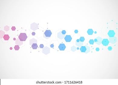 Modern futuristic background of the scientific hexagonal pattern. Virtual abstract background with particle, molecule structure for medical, technology, chemistry, science. Social network vector