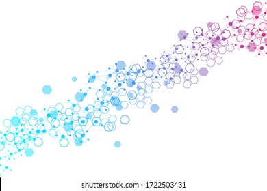 Fondo futurista moderno del patrón científico hexagonal. Fondo abstracto virtual con partícula, estructura molécula para medicina, tecnología, química, ciencia. Vector de redes sociales