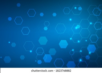 Modern futuristic background of the scientific hexagonal pattern. Virtual abstract background with particle, molecule structure for medical, technology, chemistry, science. Social network vector