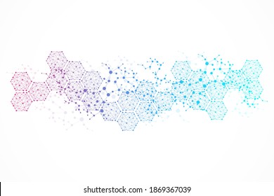 Fondo futurista moderno del patrón científico hexagonal. Fondo abstracto virtual con partícula, estructura molécula para medicina, tecnología, química, ciencia. vector de red social