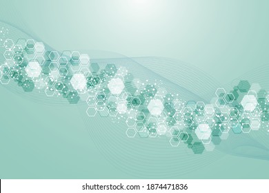Modern futuristic background of the scientific hexagonal pattern. Virtual abstract background with particle, molecule structure for medical, technology, chemistry, science. Social network vector