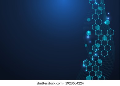 Modern futuristic background of the scientific hexagonal pattern. Virtual abstract background with particle, molecule structure for medical, technology, chemistry, science. Social network vector
