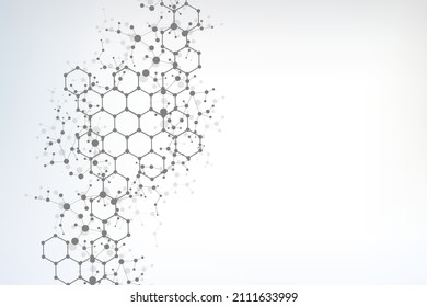 Modern futuristic background of the scientific hexagonal pattern. Virtual abstract background with particle, molecule structure for medical, technology, chemistry, science. Social network vector