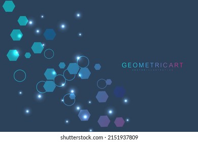 Moderner futuristischer Hintergrund des sechseckigen wissenschaftlichen Musters. Virtueller abstrakter Hintergrund mit Teilchen, Molekülstruktur für Medizin, Technologie, Chemie, Wissenschaft. Social Network Vektor