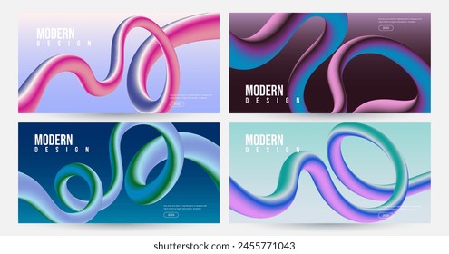 Conjunto de Plantillas de fondo futurista moderno. Forma líquida ondulada degradada, línea fluida 3d colorida