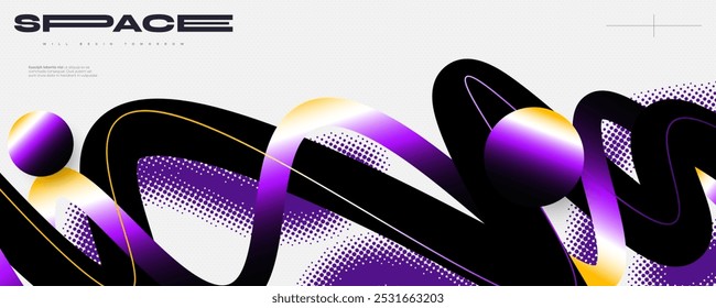 Modern and Futuristic Background with Waves, Gradient Shapes and Halftones. Suitable for Cover, Banner, Poster, or Landing Page Design