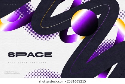 Modern and Futuristic Background with Waves, Gradient Shapes and Halftones. Suitable for Cover, Banner, Poster, or Landing Page Design