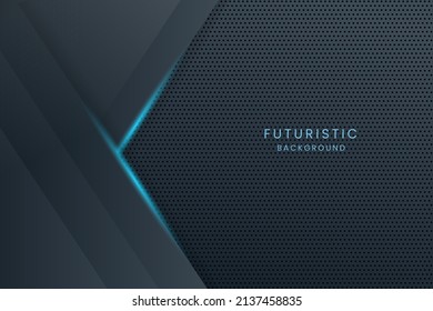 Modern futuristic black arrow technology background with blue neon lines. Corporate business banner design template with glowing effect.