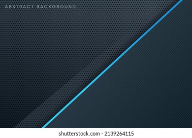 Moderno fondo futurista de tecnología gris oscuro negro con brillante línea azul. Plantilla de diseño de banner empresarial de dimensión negra corporativa con efecto brillante para afiche, volante, tarjeta, portada, folleto