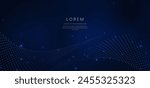 Modern futuristic blue and red dynamic wavy line dotted texture on dark blue background with copy space for text. Vector illustration
