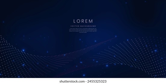 Modern futuristic blue and red dynamic wavy line dotted texture on dark blue background with copy space for text. Vector illustration