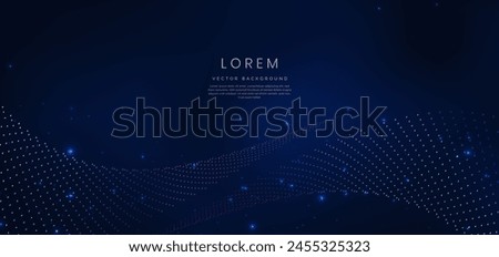 Modern futuristic blue and red dynamic wavy line dotted texture on dark blue background with copy space for text. Vector illustration