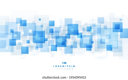 Modern futuristic blue and soft gray geometric square shape overlapping layer on white background. Abstract technology blue and white color banner with copy space. Vector illustration