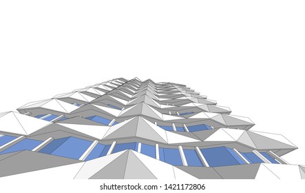 Modern futuristic building with balconies, 3d illustration