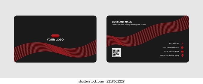 Modern Futuristic business card design. Visiting cards for business and personal use. Modern shape with abstract silver. Luxury dark background. Vector illustration print template.