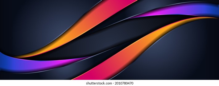Modern Futuristic Dark Navy Background Combined with Abstract Orange and Purple Lines Element.