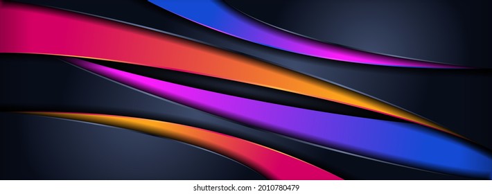 Moderner futuristischer dunkler Marinehintergrund kombiniert mit abstraktem Orange- und violettem Lines-Element.