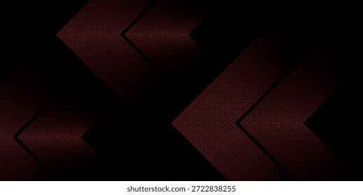 Fondo rojo oscuro moderno y futurista con patrón de rayas superpuestas. Diseño de fondo con efecto de flecha. Ilustración vectorial.