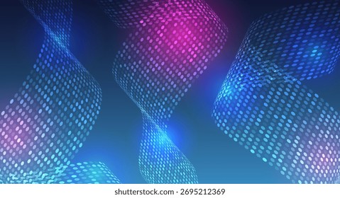 Modern futuristic design concept for tech presentations or banners. Abstract blue technology background with glowing dots, digital wave lines, and light effects.